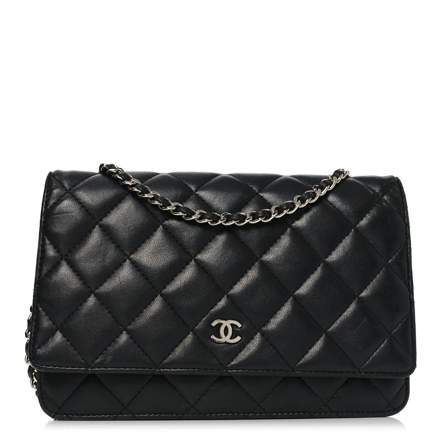 Lambskin Quilted Wallet On Chain WOC Black