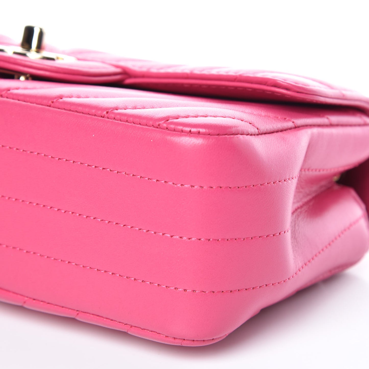 Lambskin Chevron Quilted Mini Rectangular Flap Fuchsia