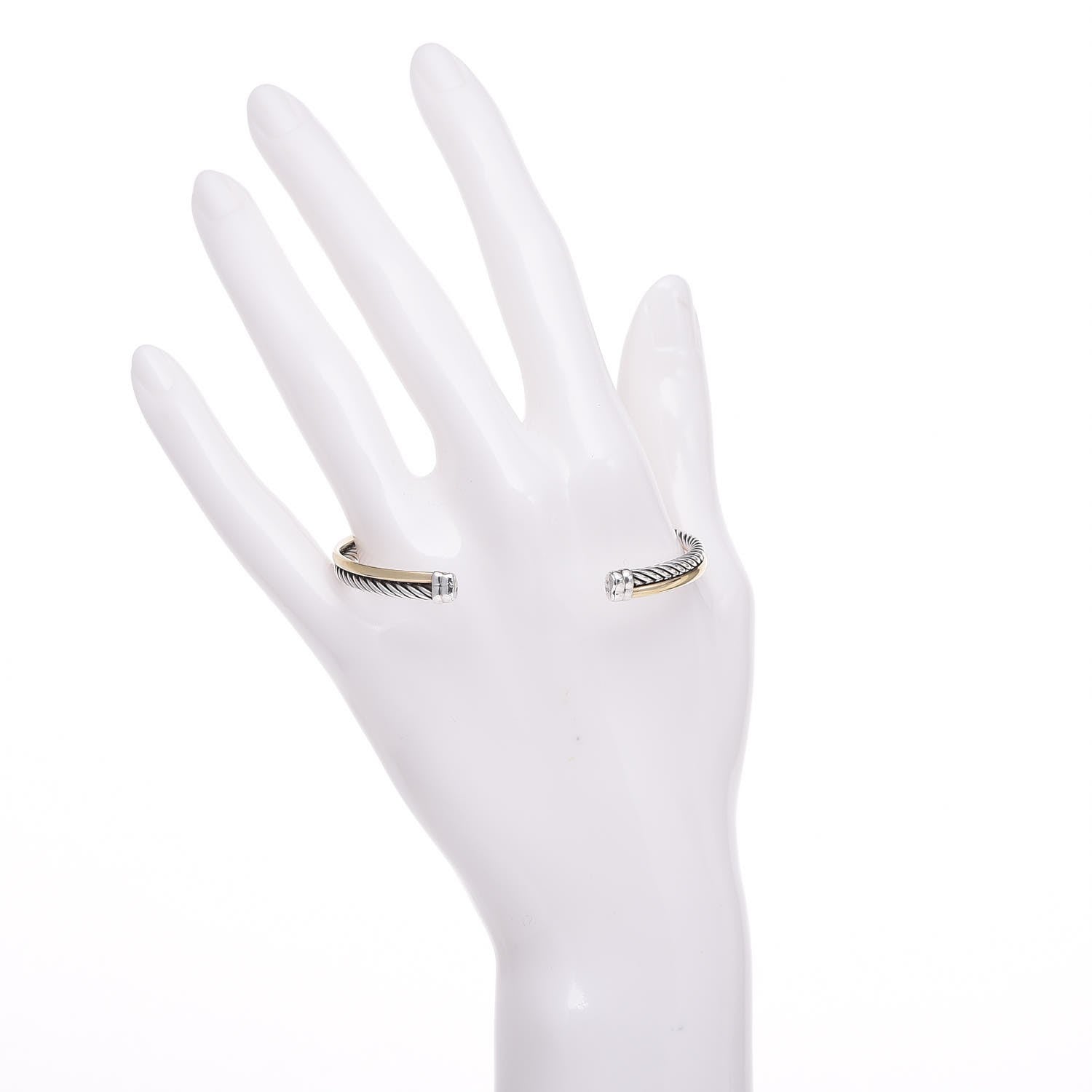 David Yurman Sterling Silver 18K Yellow Gold 5mm Crossover Cuff Bracelet 2 of 5