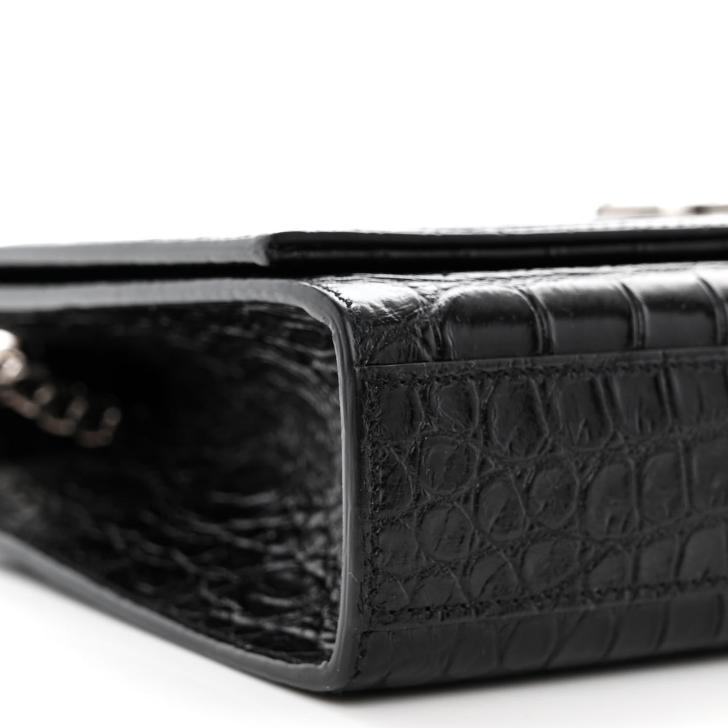 Calfskin Crocodile Embossed Medium Classic Monogram Kate Tassel Satchel Black