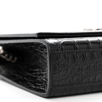 Saint Laurent Calfskin Crocodile Embossed Medium Classic Monogram Kate Tassel Satchel Black 9 of 10