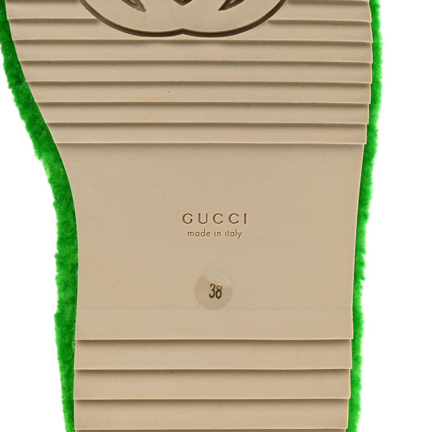 Gucci Shearling Interlocking G Womens Elea Platform Slide Wedge Sandals 38 Green Fluo Fuxia Fluo 6 of 9