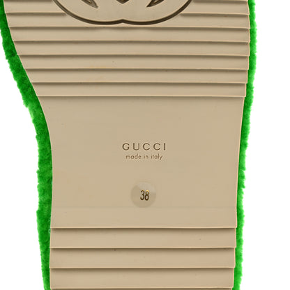 Gucci Shearling Interlocking G Womens Elea Platform Slide Wedge Sandals 38 Green Fluo Fuxia Fluo 6 of 9