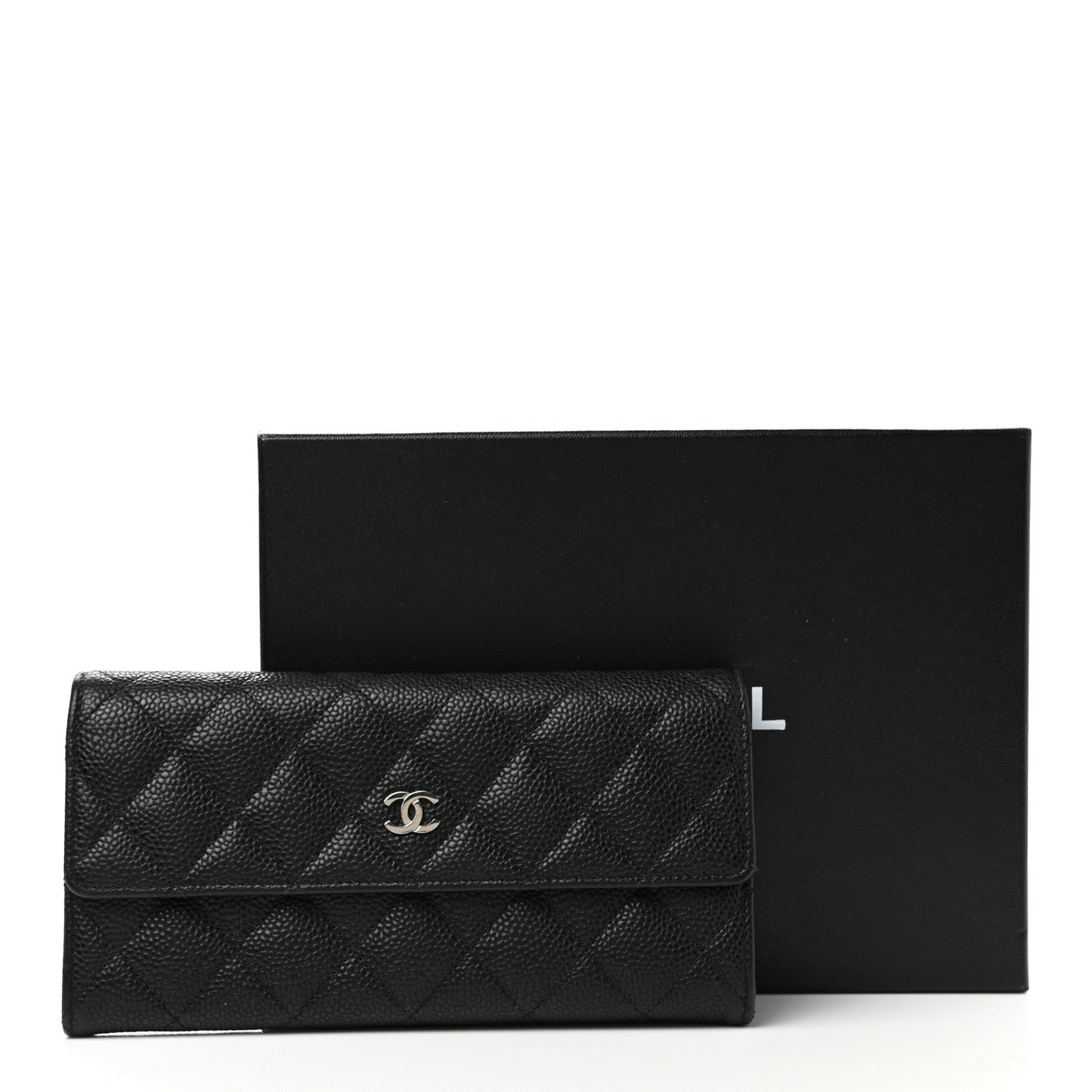Caviar Quilted Large Gusset Flap Wallet Black