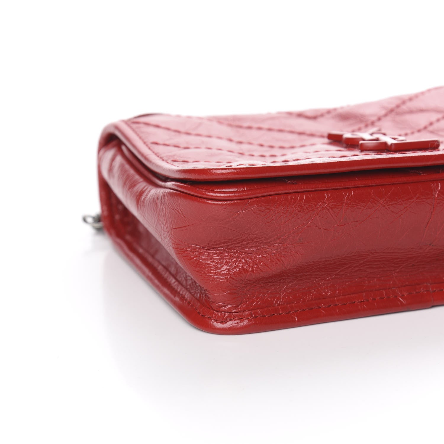Saint Laurent Crinkled Calfskin Matelasse Monogram Niki Chain Wallet Red 7 of 10