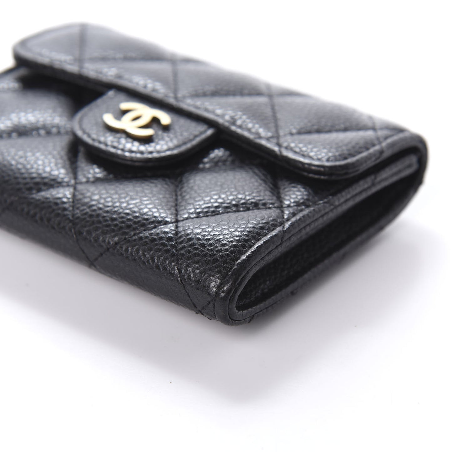 Caviar Quilted Flap Card Holder Wallet Black