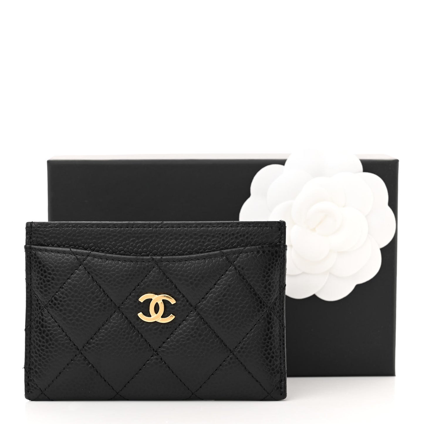 Caviar Quilted Card Holder Black