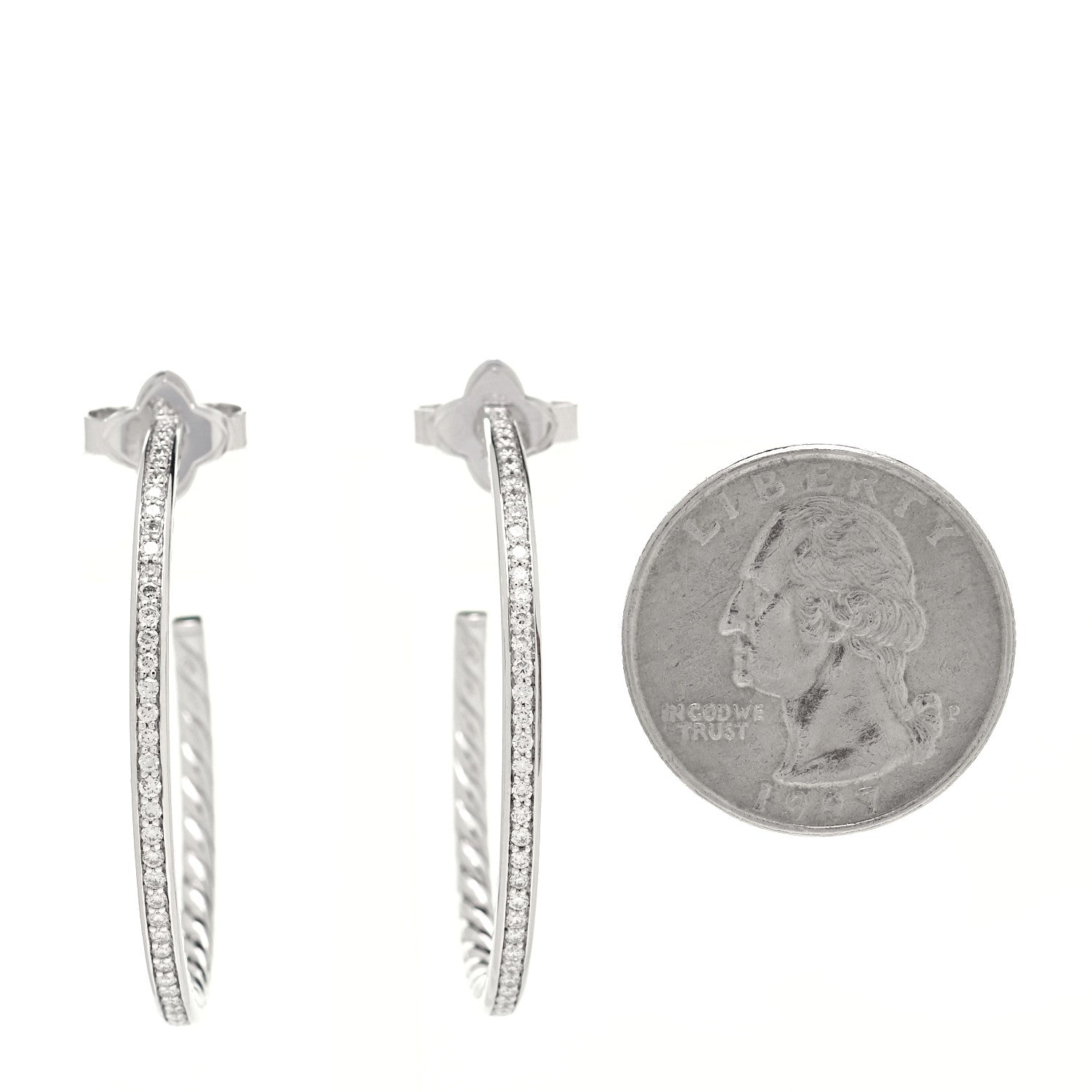 David Yurman Sterling Silver Diamond Medium Hoop Earrings 2 of 5