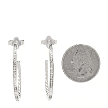David Yurman Sterling Silver Diamond Medium Hoop Earrings 2 of 5