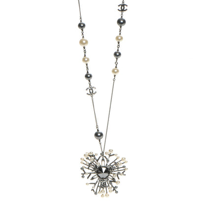 Chanel Crystal Baguette Pearl CC Necklace Black Silver 1 of 5