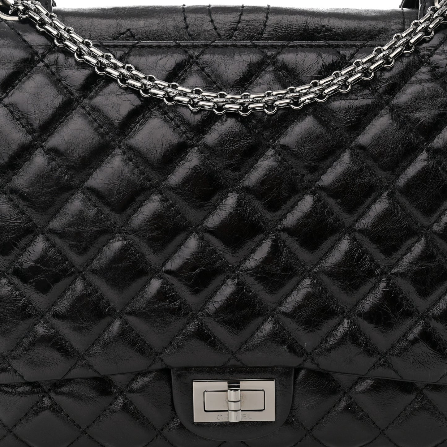 Metallic Aged Calfskin Quilted Reissue 2.55 Accordion Flap Black