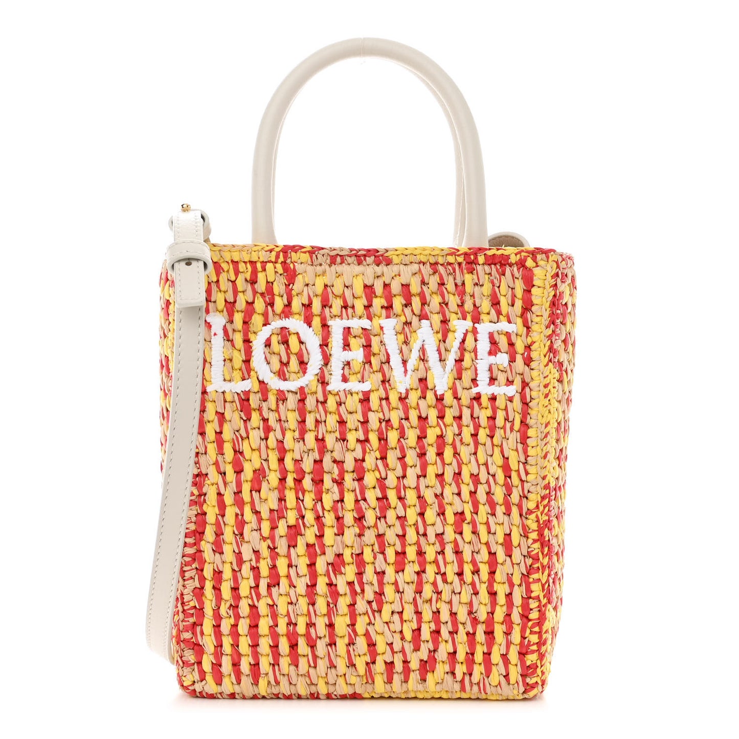 Raffia Calfskin Standard A5 Tote Bag White Multicolor
