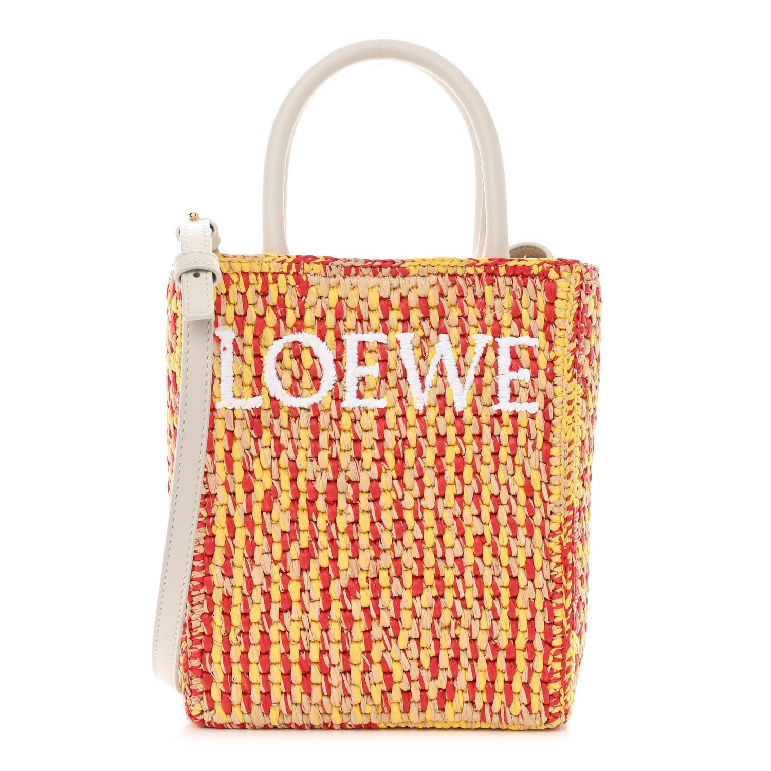 Loewe Raffia Calfskin Standard A5 Tote Bag White Multicolor 1 of 9