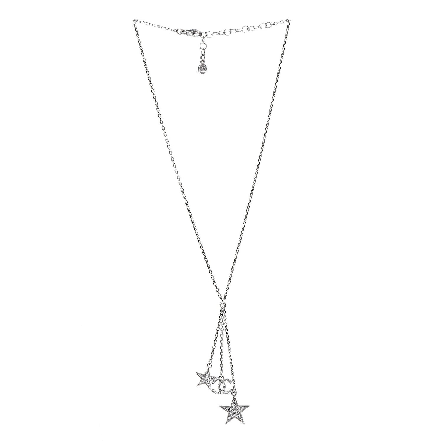 Crystal Glitter Enamel CC Star Drop Necklace Silver