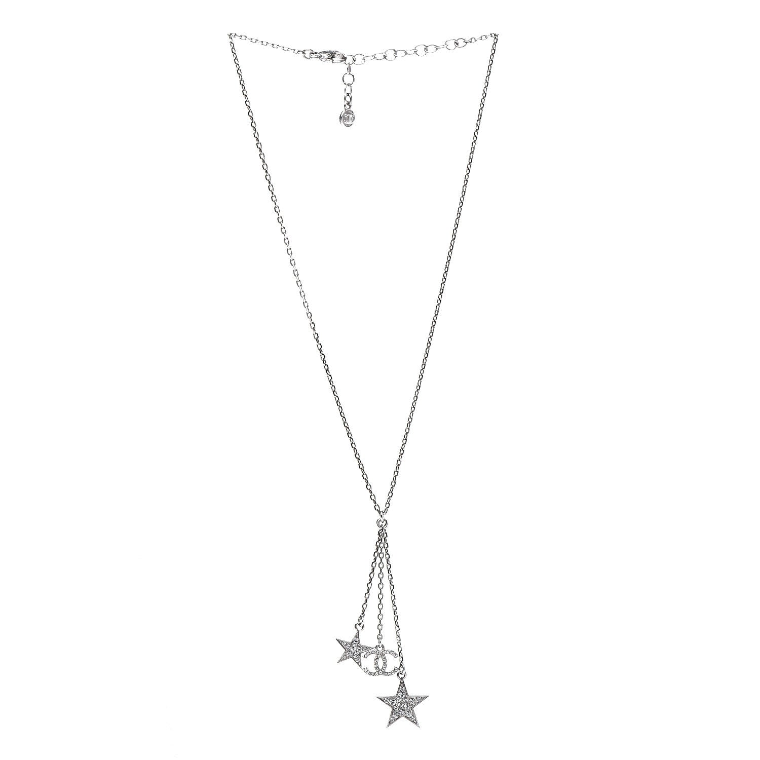 Chanel Crystal Glitter Enamel CC Star Drop Necklace Silver 3 of 7