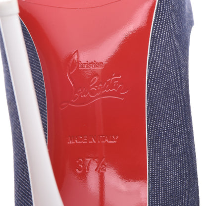 Christian Louboutin Denim Jazz Calf So Kate 120 Pumps 37.5 Blue White 7 of 14