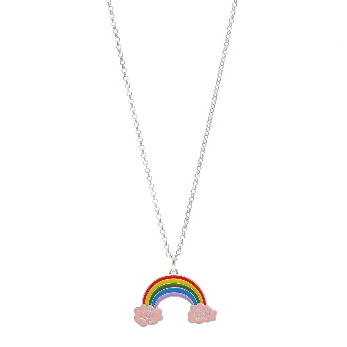 Sterling Silver Enamel GucciGhost Rainbow Pendant Necklace