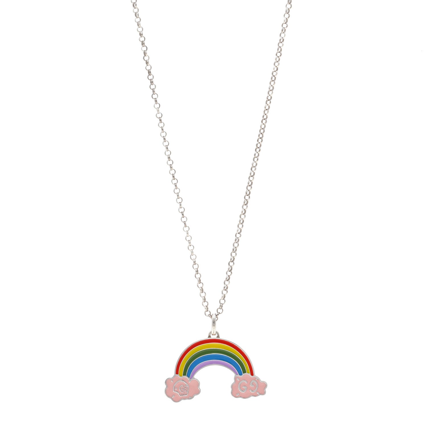 Gucci Sterling Silver Enamel GucciGhost Rainbow Pendant Necklace 1 of 4