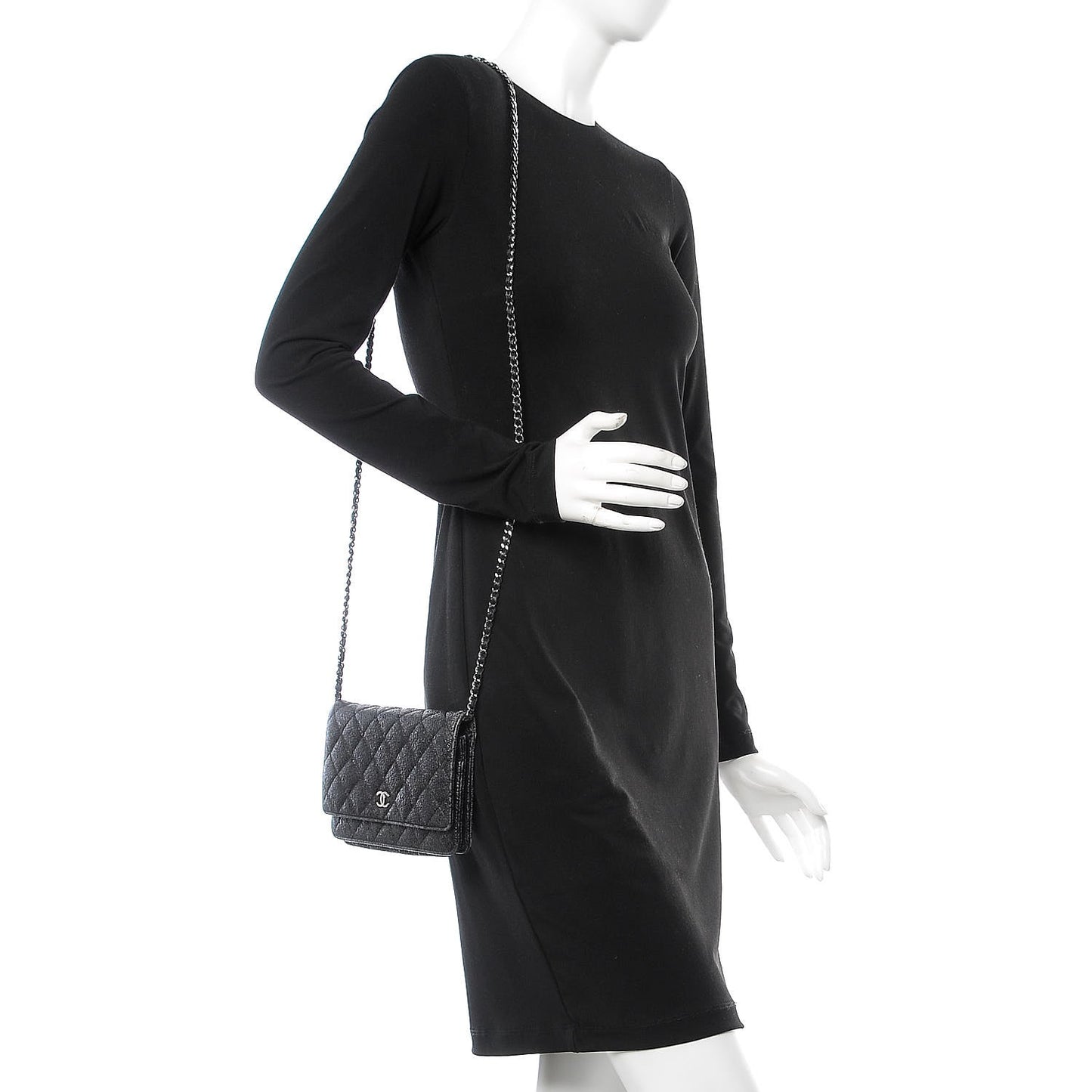 Crackled Calfskin Wallet On Chain WOC Black