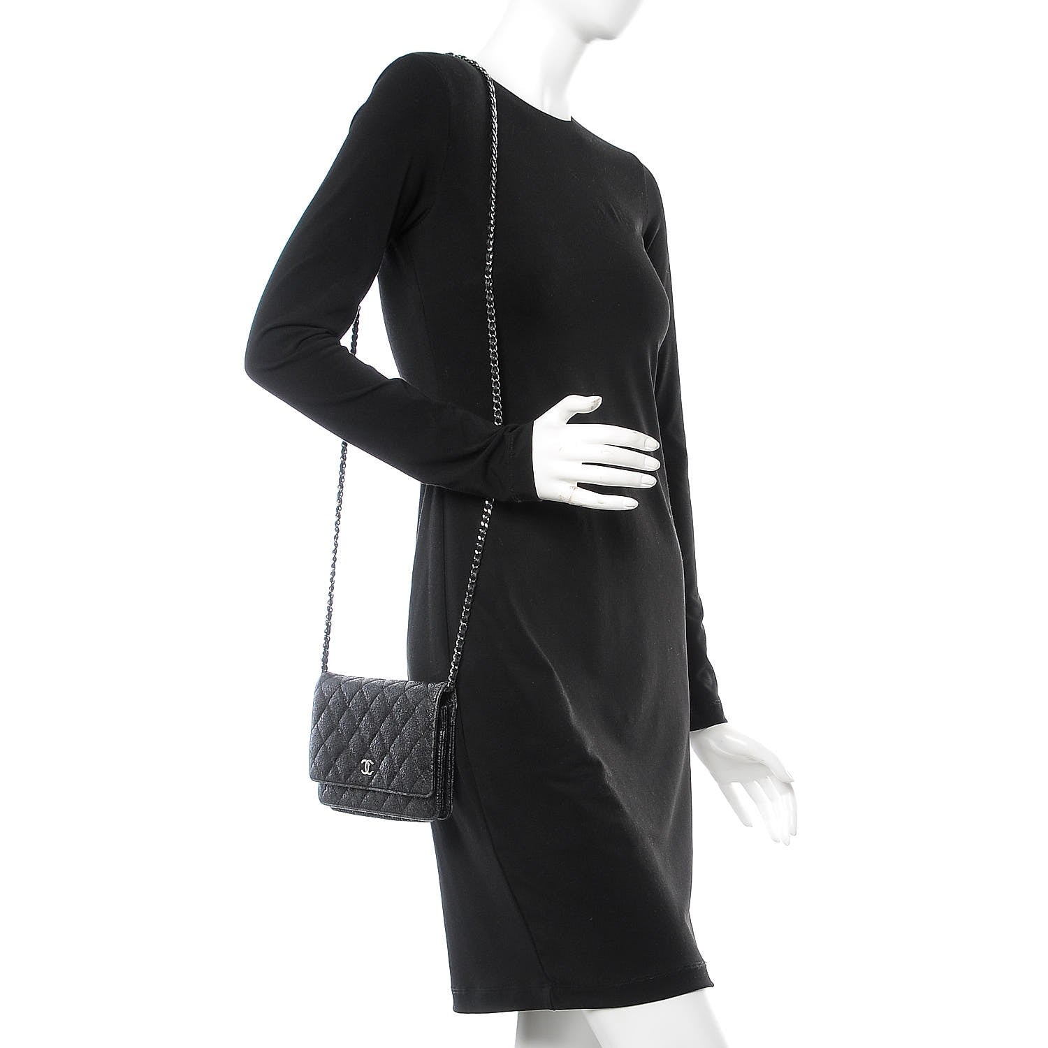 Chanel Crackled Calfskin Wallet On Chain WOC Black 2 of 10