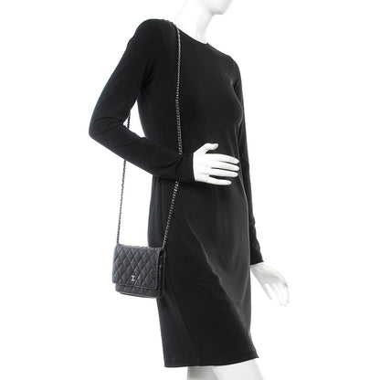 Chanel Crackled Calfskin Wallet On Chain WOC Black 2 of 10
