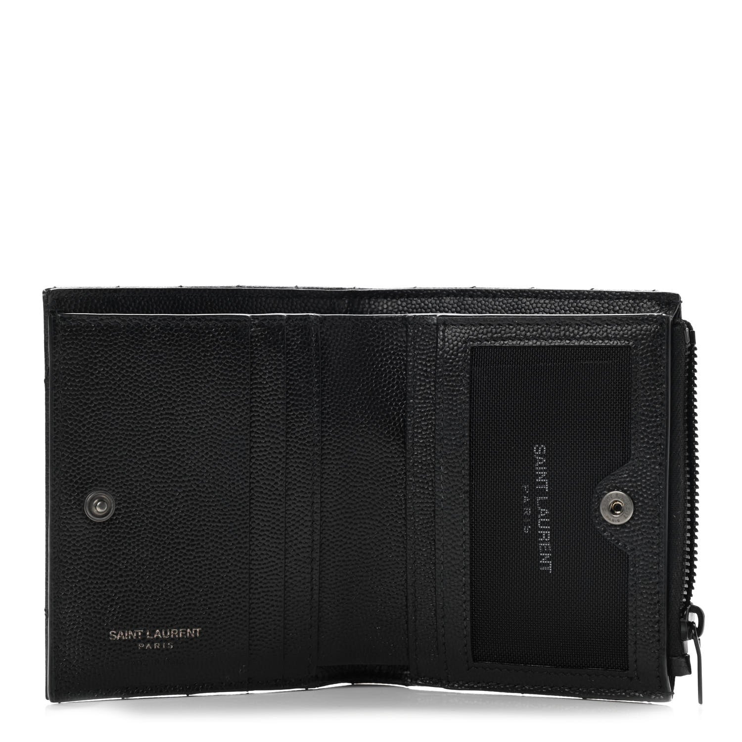 Saint Laurent Grain De Poudre Matelasse Chevron Monogram Zipped Card Case Black 5 of 7