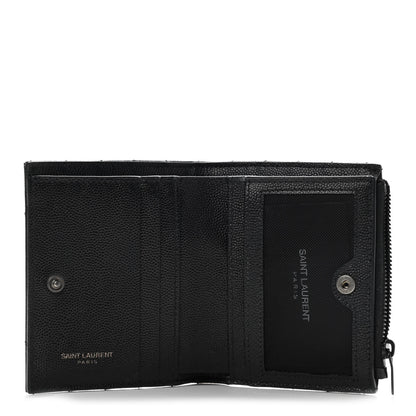 Saint Laurent Grain De Poudre Matelasse Chevron Monogram Zipped Card Case Black 5 of 7