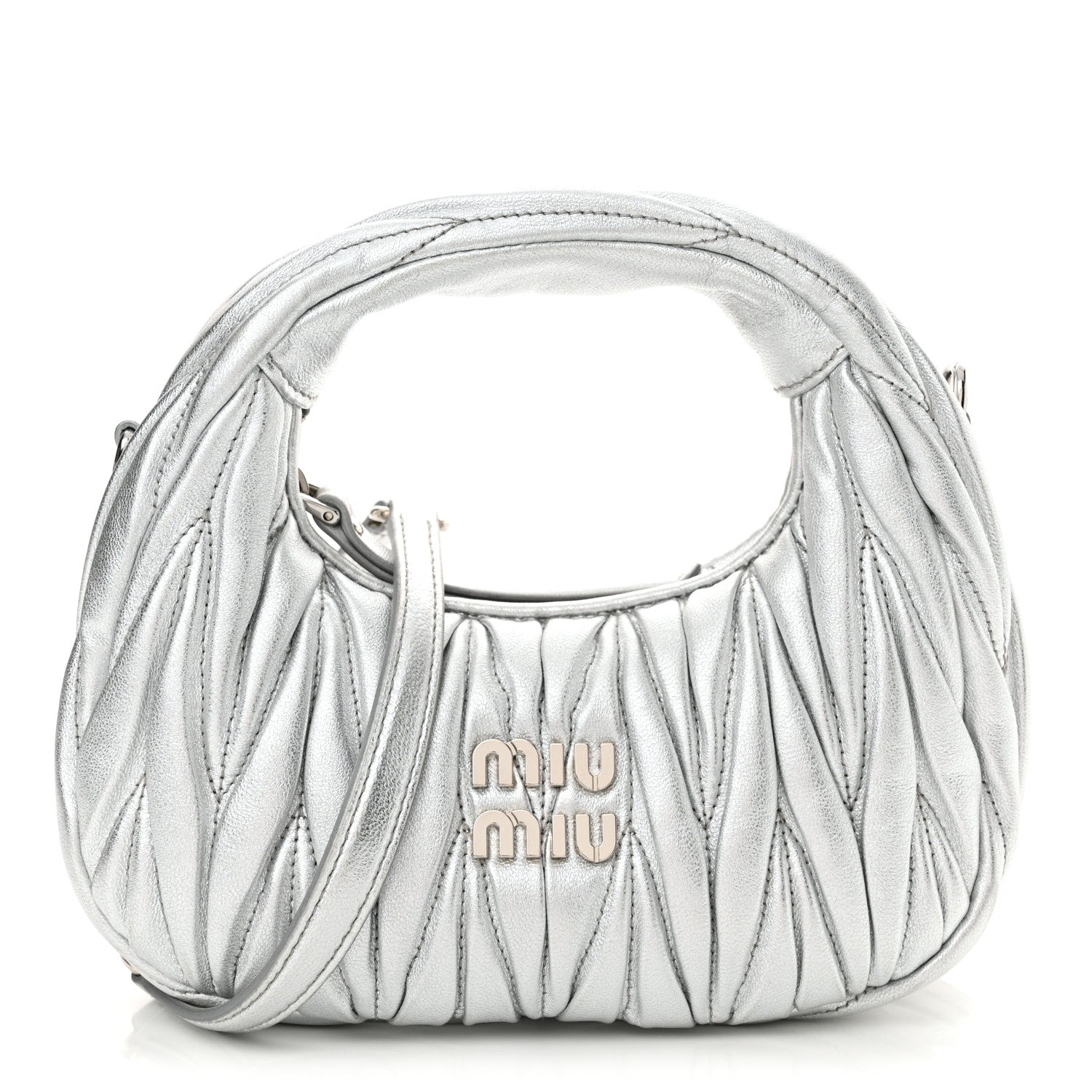 Miu Miu Metallic Nappa Matelasse Mini Wander Hobo Cromo 1 of 10