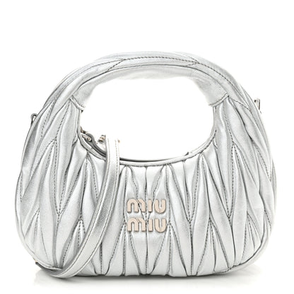 Miu Miu Metallic Nappa Matelasse Mini Wander Hobo Cromo 1 of 10