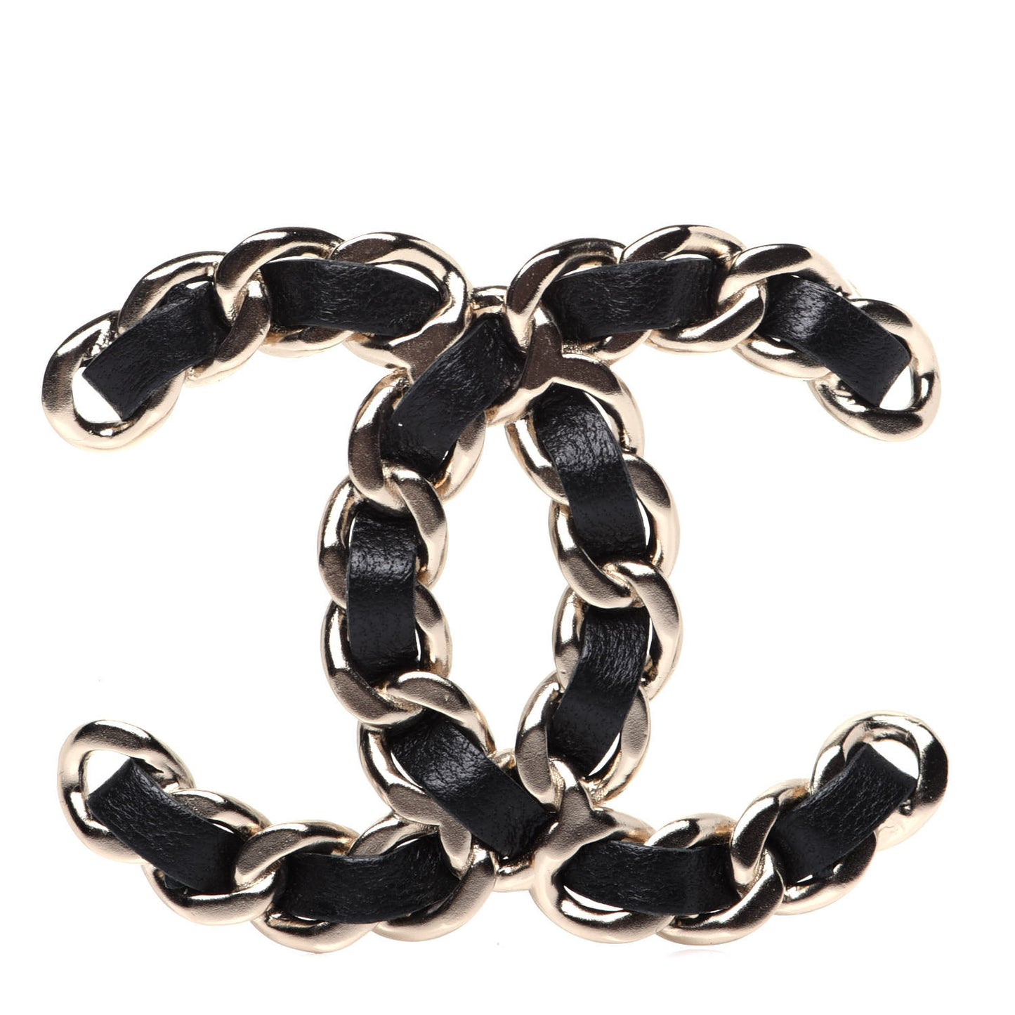 Lambskin Chain CC Brooch Black Gold