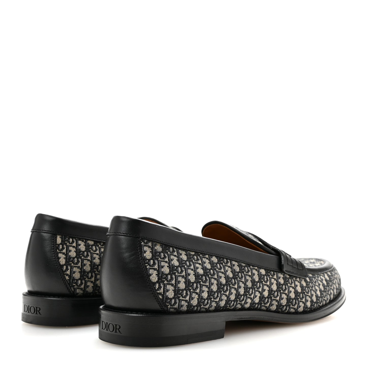 Calfskin Oblique Jacquard Mens Dior Granville Loafers 44 Black Beige