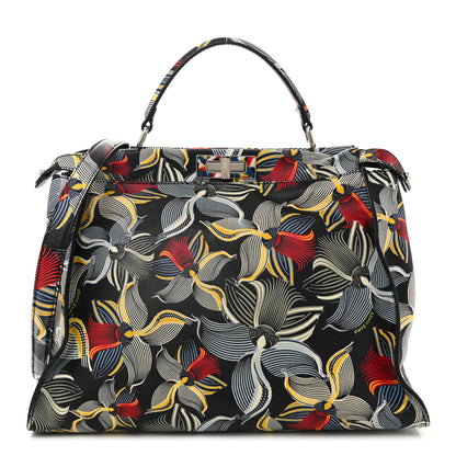 Fendi Calfskin Orchid Large Peekaboo Iconic Satchel Black Multicolor 1 of 11