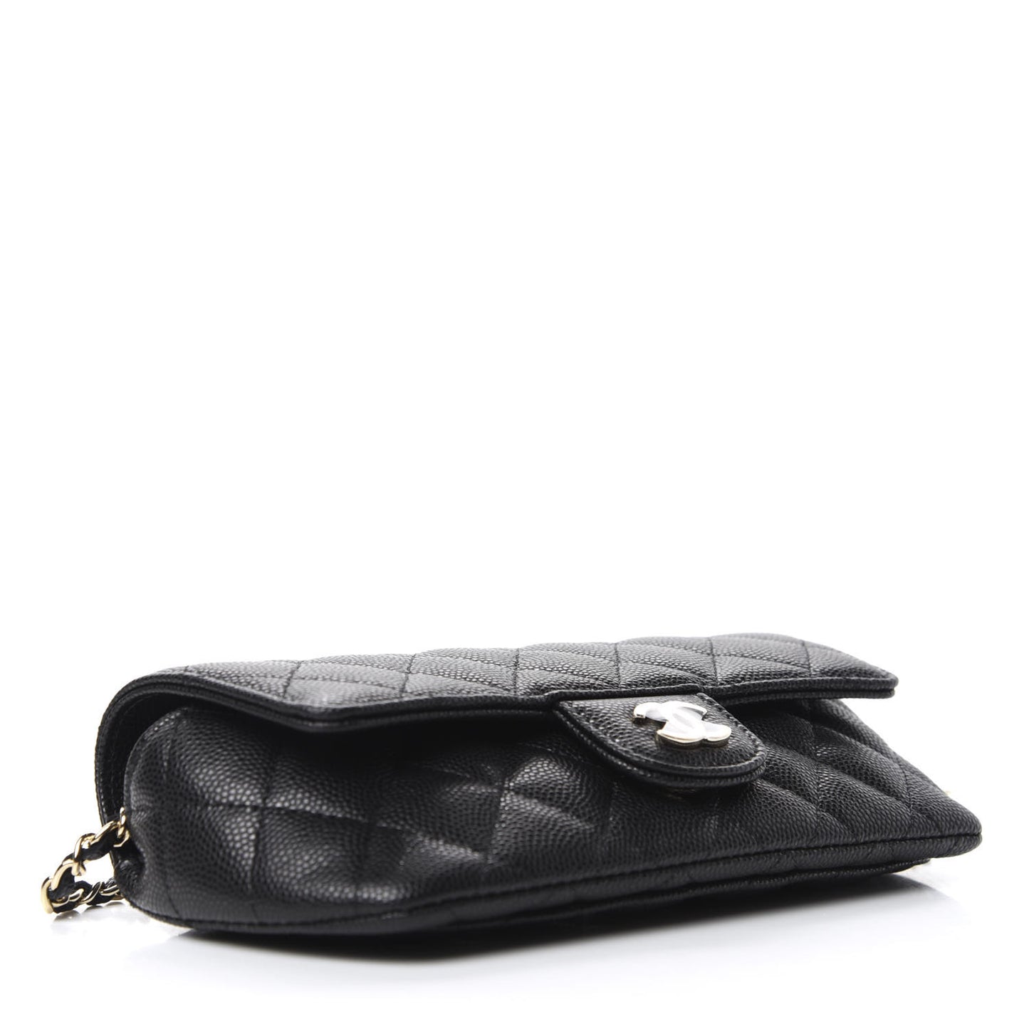 Caviar Quilted Glasses Case With Chain Black