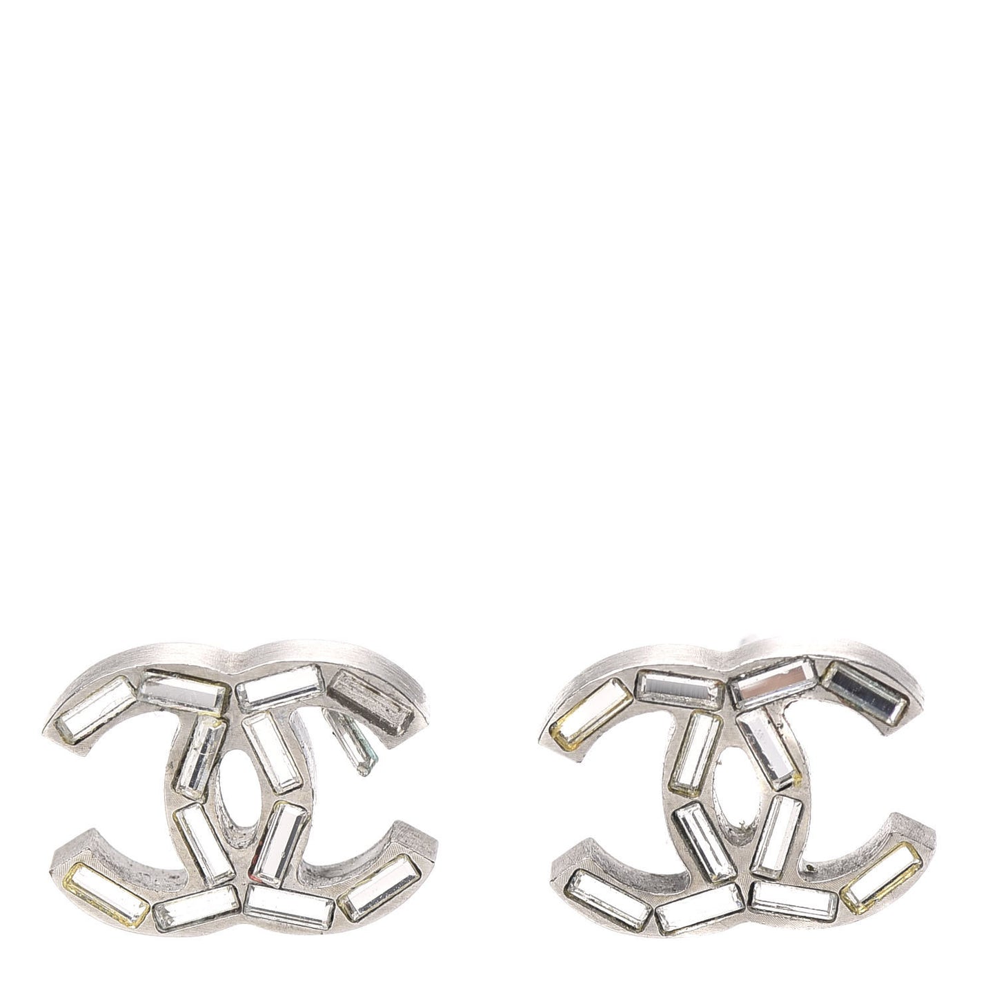 Baguette Crystal CC Earrings Silver
