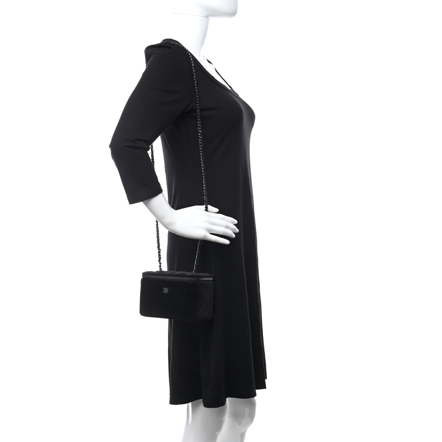 Chanel Velvet Quilted Small Vanity Case With Chain Black 2 of 11