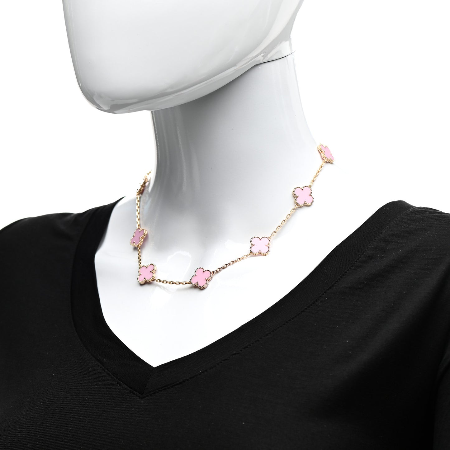 18K Rose Gold Pink Porcelain 10 Motifs Vintage Alhambra Necklace