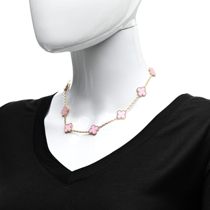 Van Cleef & Arpels 18K Rose Gold Pink Porcelain 10 Motifs Vintage Alhambra Necklace 2 of 7