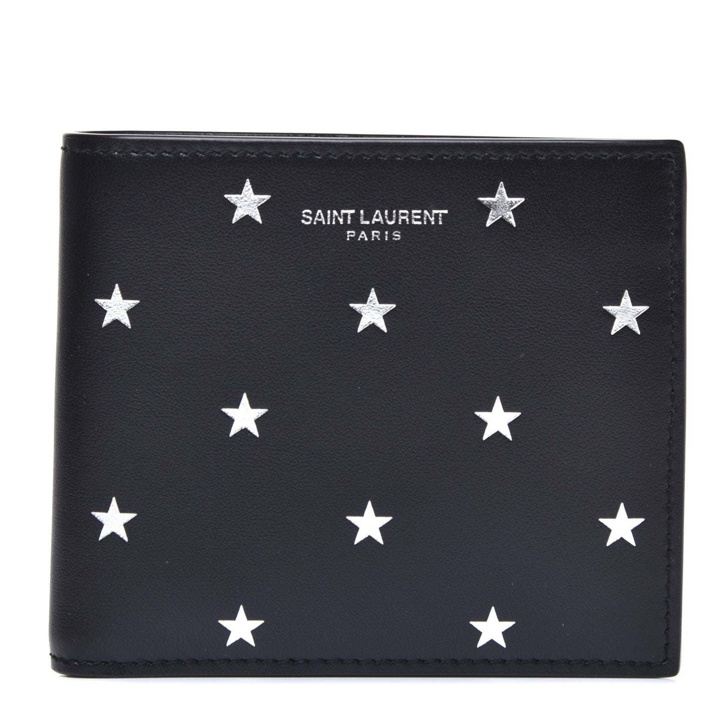 Calfskin Star Print Bi-Fold Wallet Black
