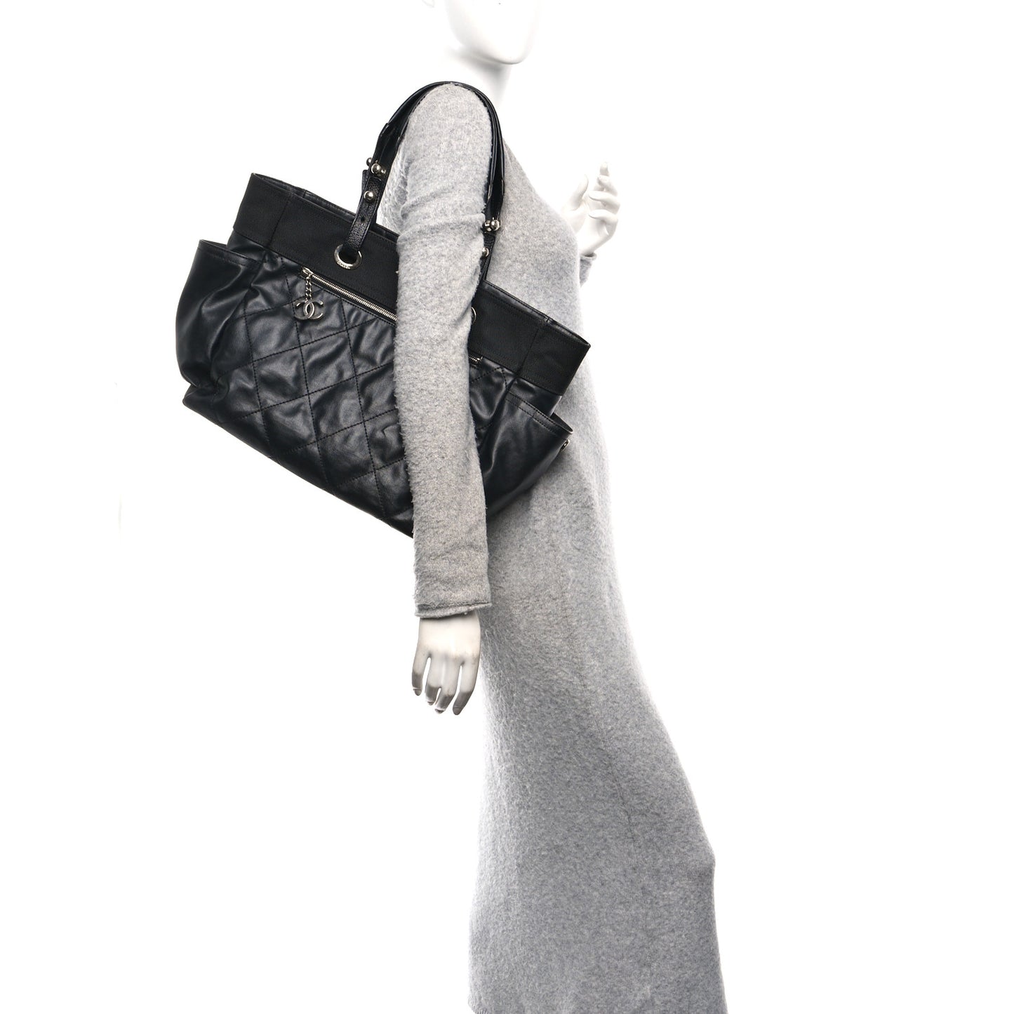 Coated Canvas Large Paris Biarritz Tote Black