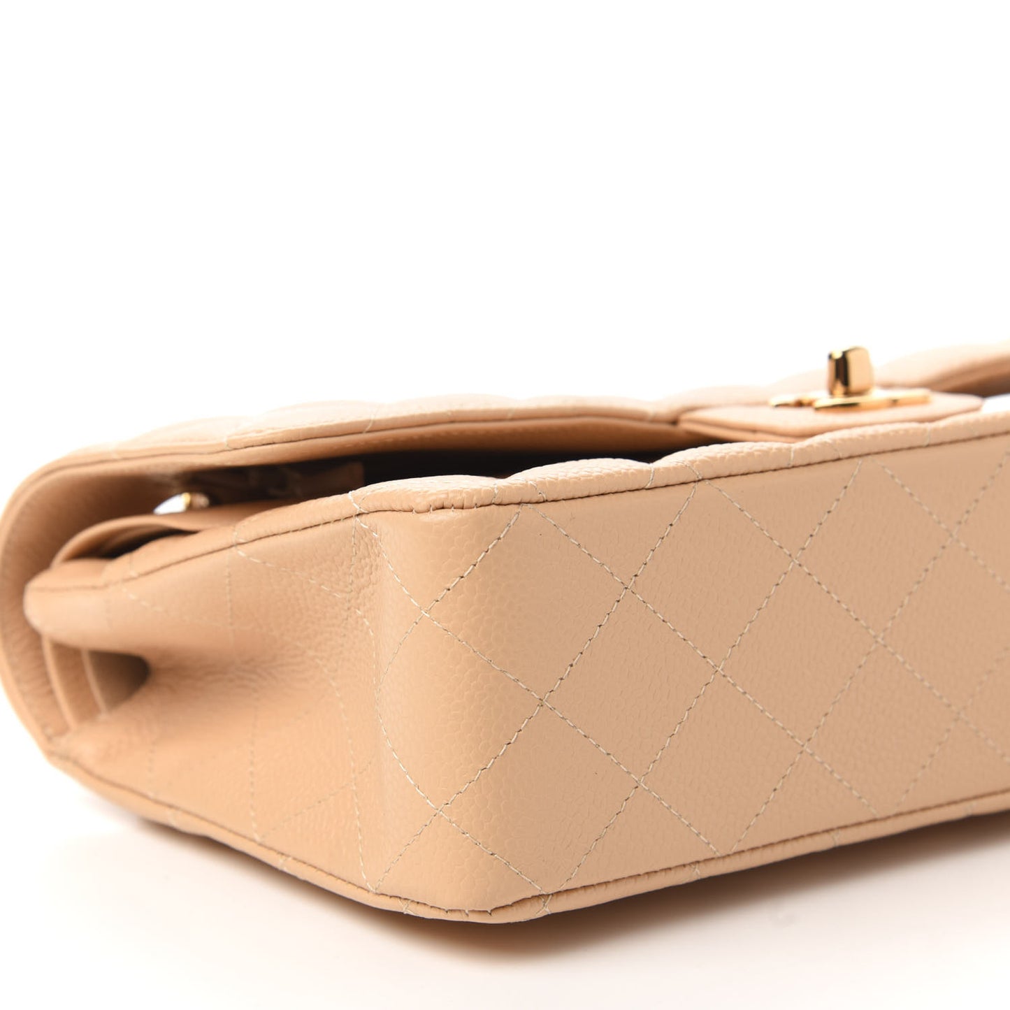 Caviar Quilted Medium Double Flap Beige Clair