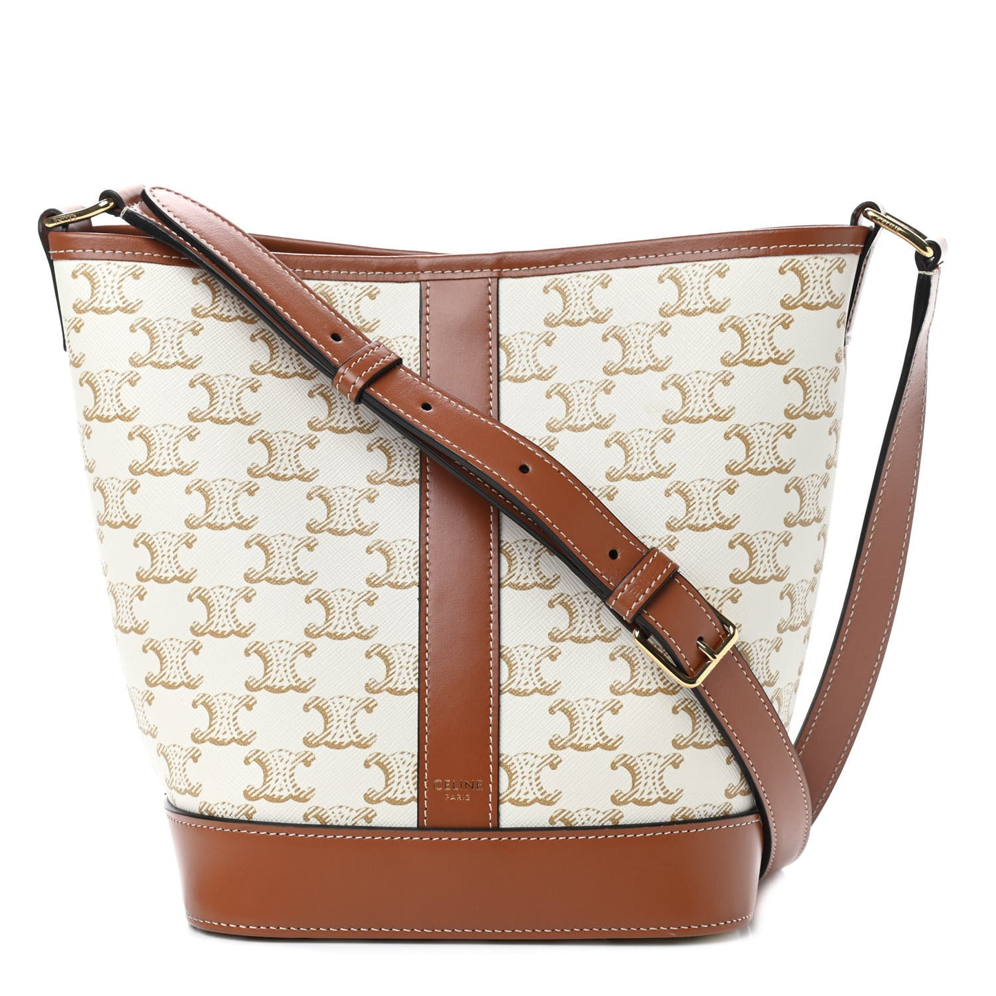Triomphe Canvas Calfskin Small Bucket Bag White