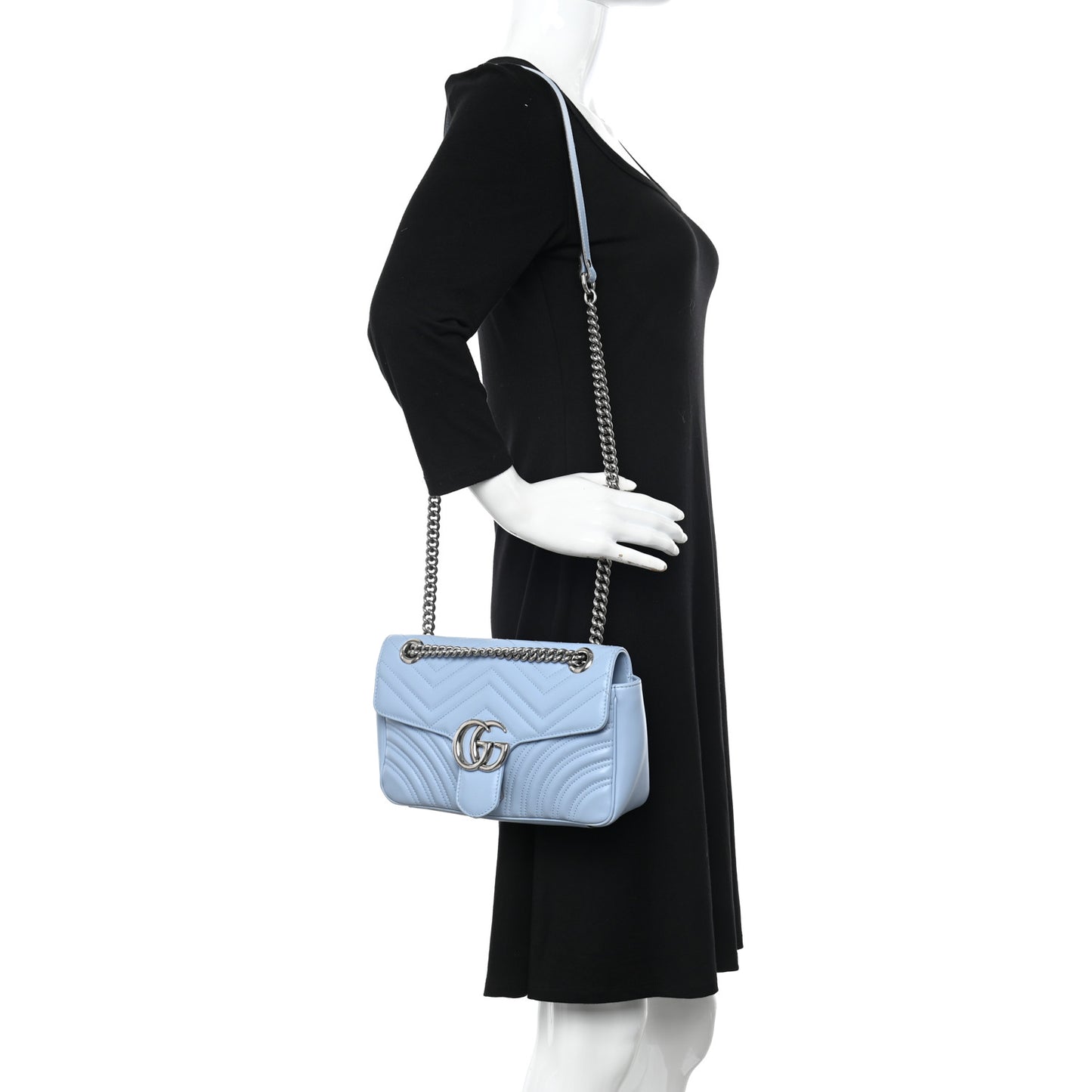 Calfskin Matelasse Small GG Marmont Shoulder Bag Porcelain Light Blue