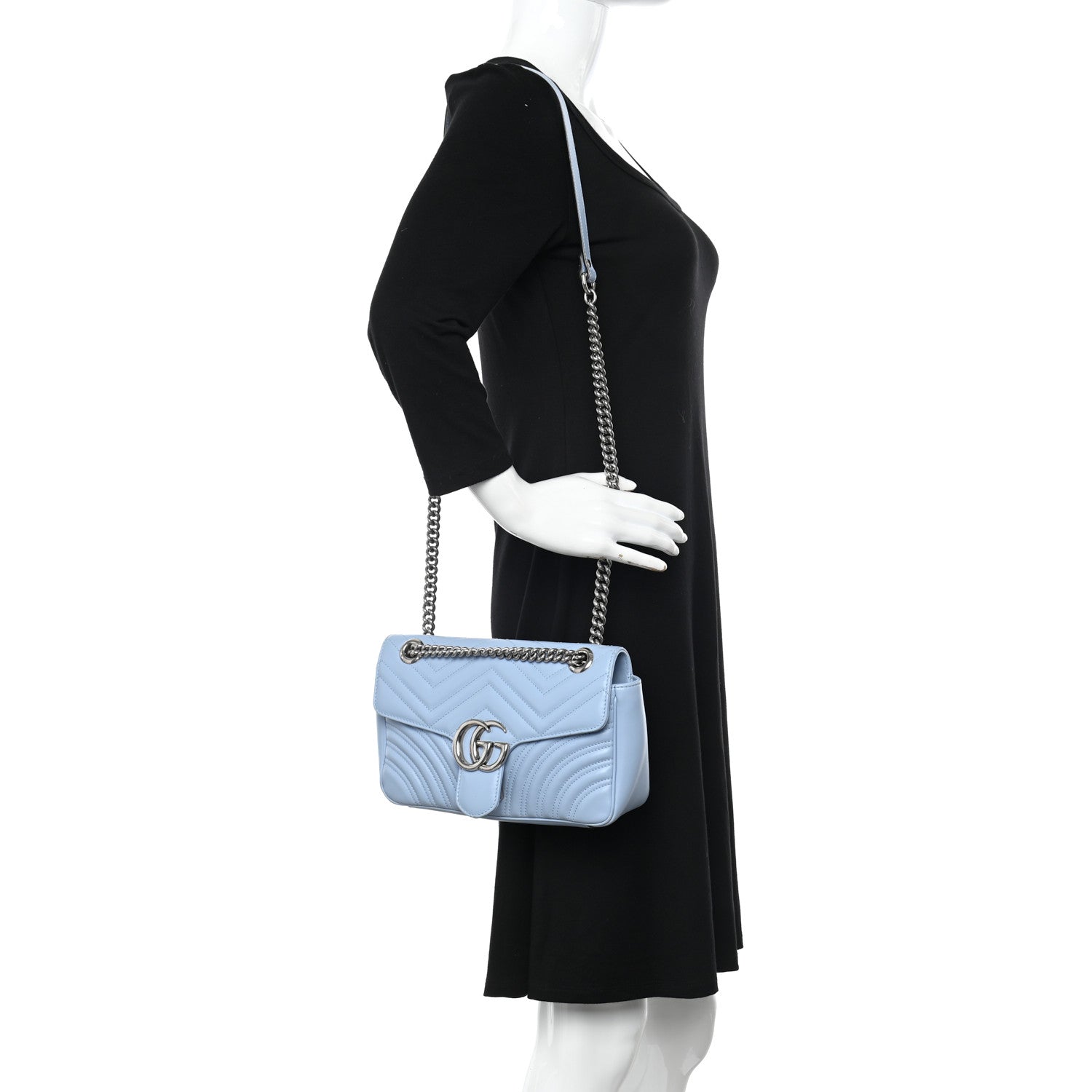 Gucci Calfskin Matelasse Small GG Marmont Shoulder Bag Porcelain Light Blue 2 of 12