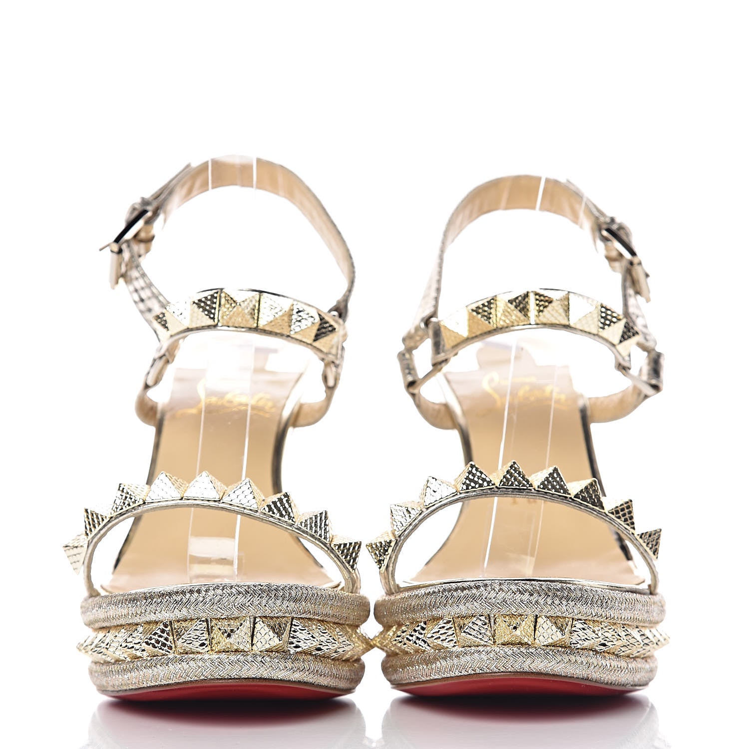 Christian Louboutin Calfskin Cubiste Pyraclou 110 Wedge Sandals 37 Platine 2 of 7