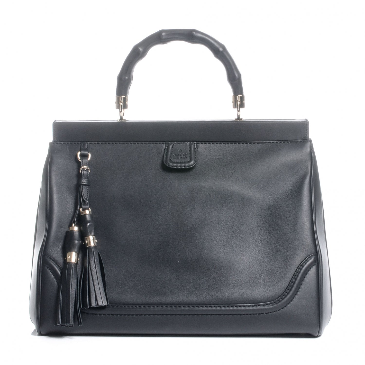 Gucci Leather Bold Bamboo Medium Top Handle Bag Black 1 of 8