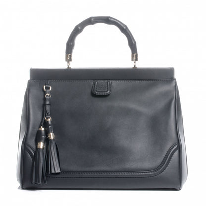 Gucci Leather Bold Bamboo Medium Top Handle Bag Black 1 of 8