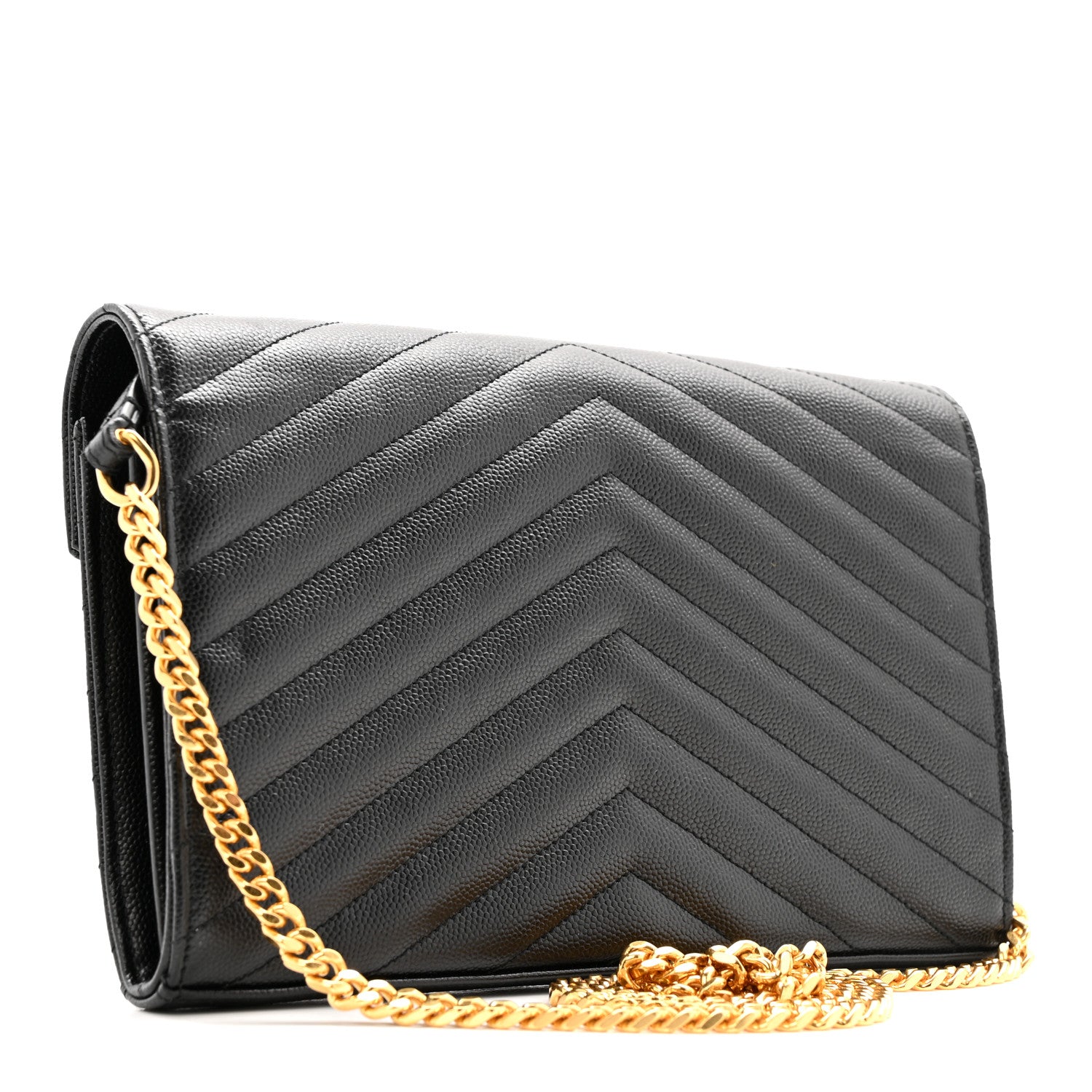 Saint Laurent Grain De Poudre Matelasse Chevron Monogram Chain Wallet Black Black 3 of 12