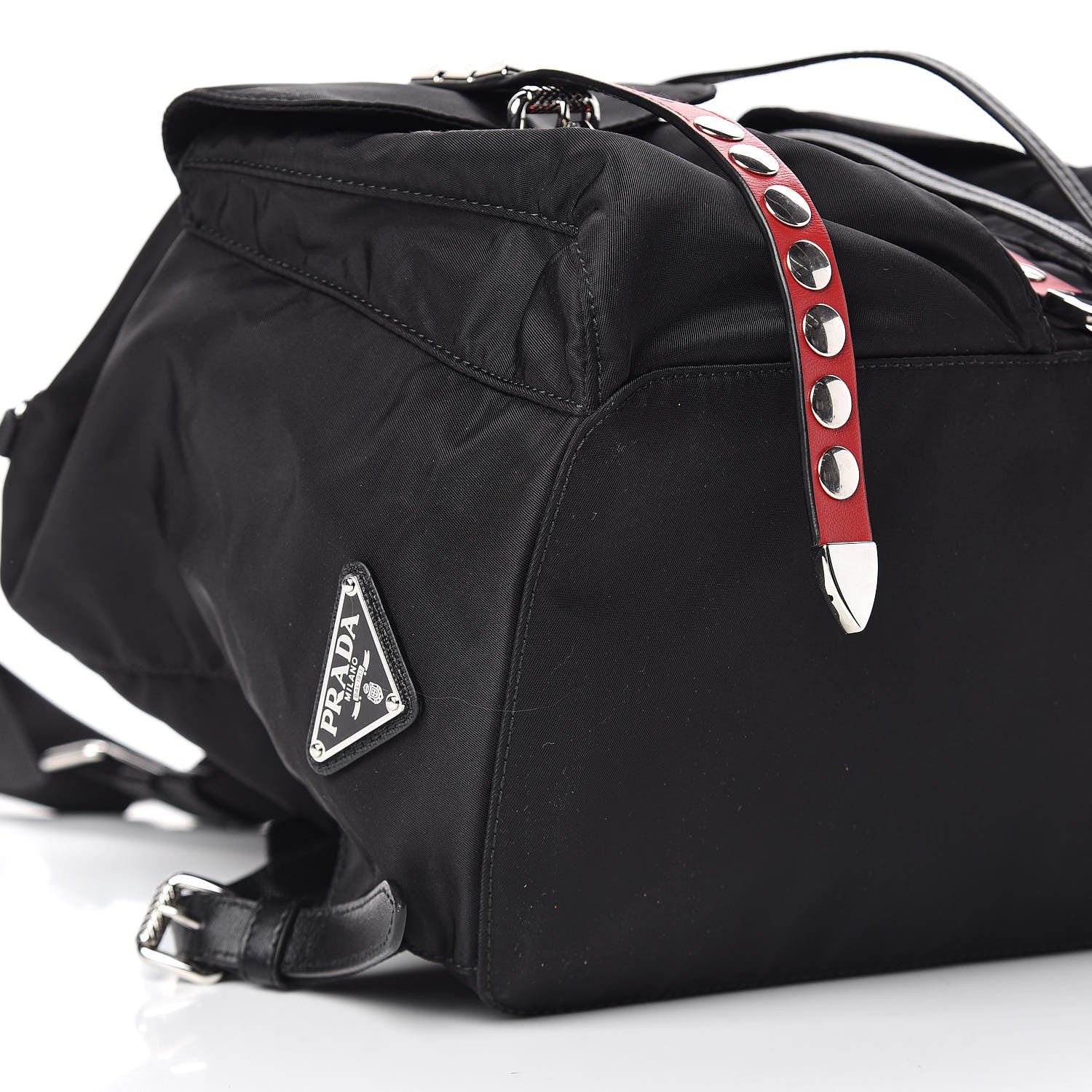 Prada Nylon New Vela Studded Backpack Black Fuoco 5 of 9