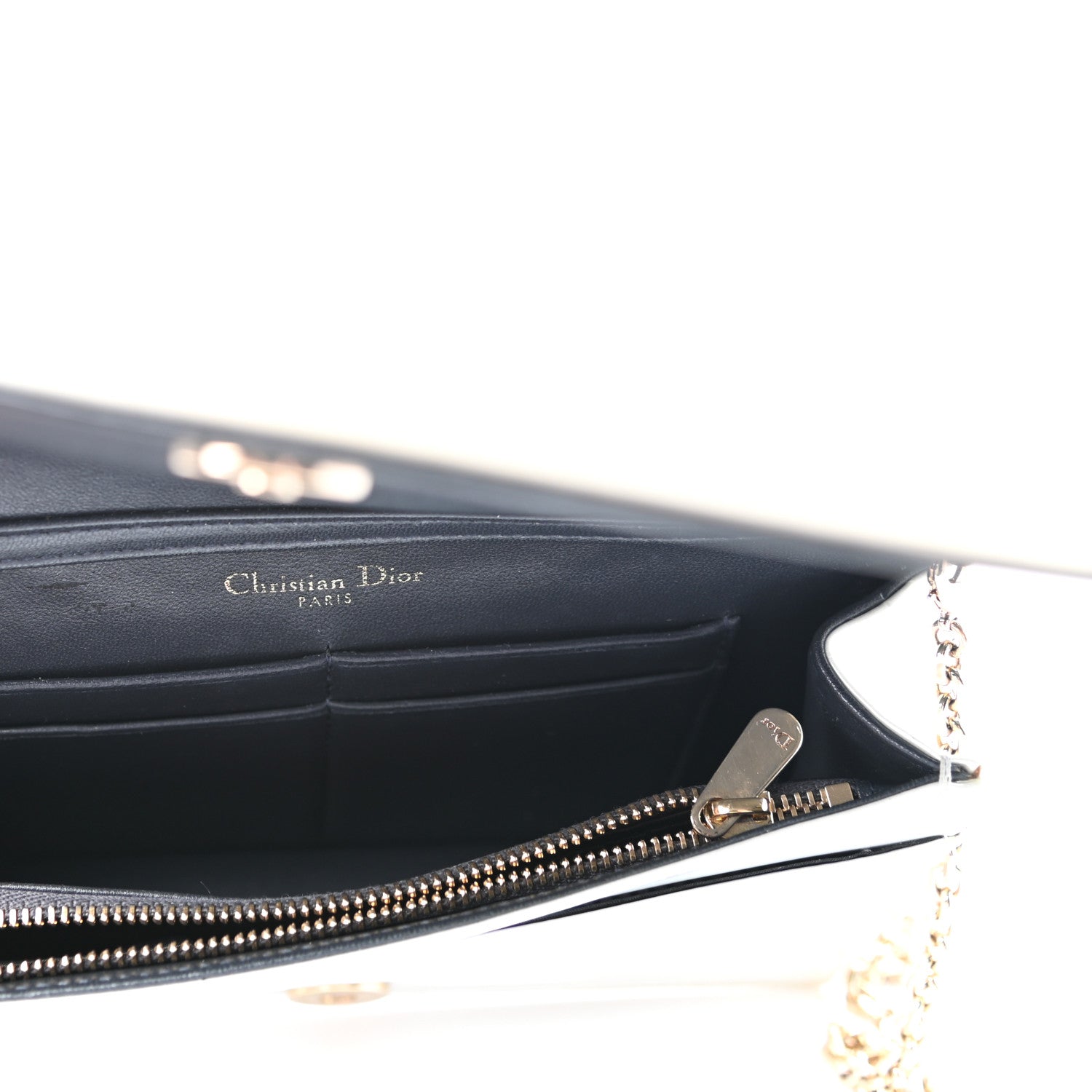 Christian Dior Patent Micro-Cannage Diorama Wallet on Chain Pouch White 5 of 9