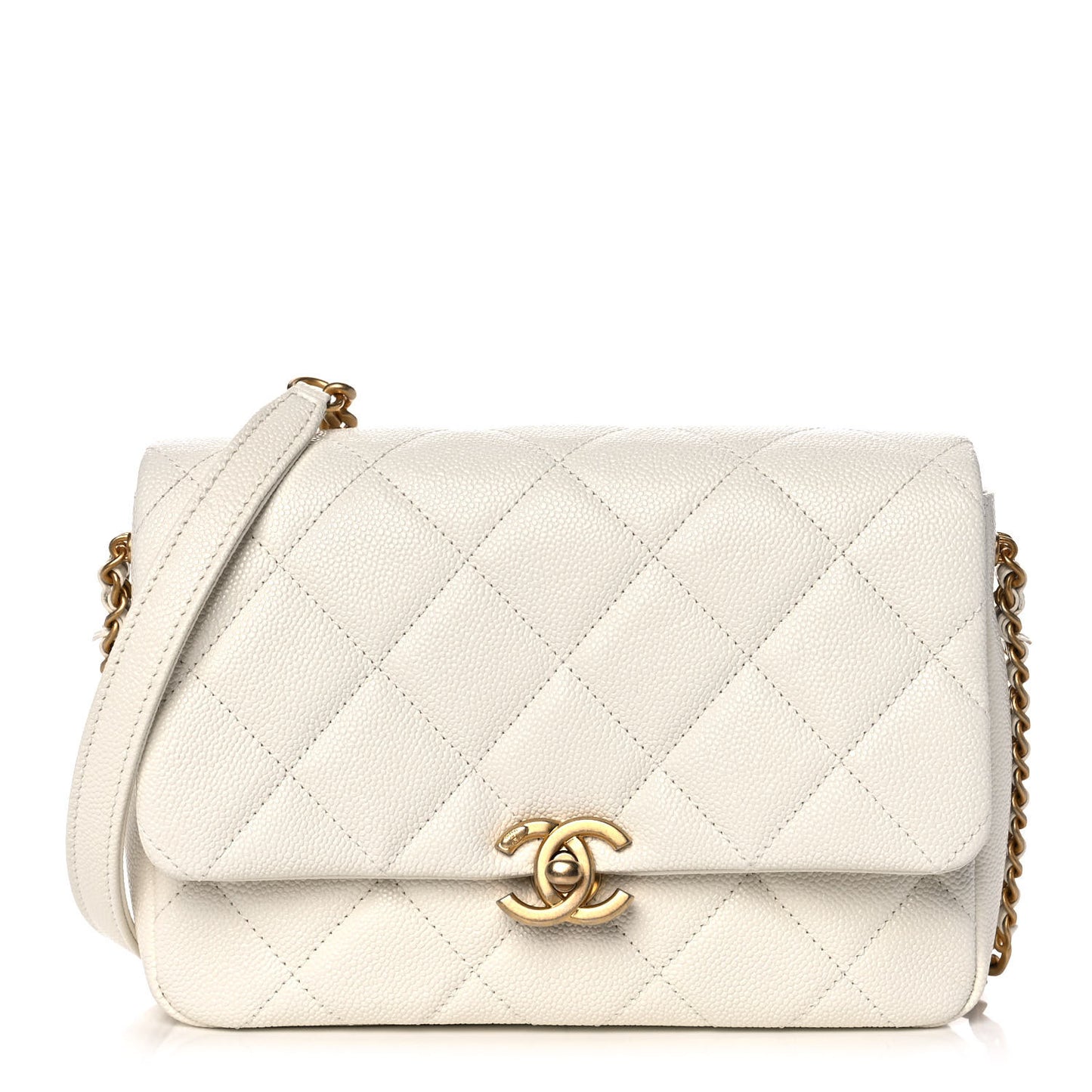 Shiny Caviar Quilted Small Chain Melody Flap White